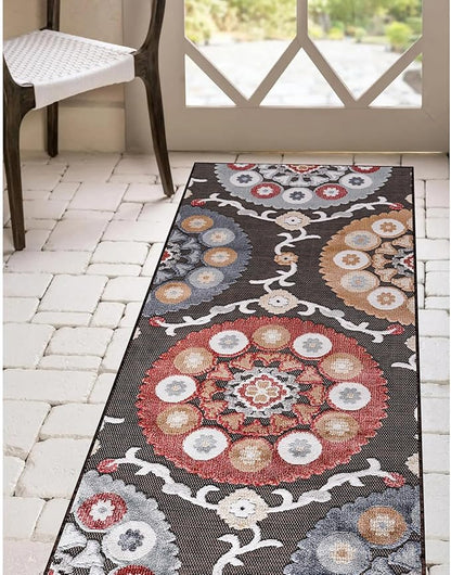 CAMILSON Runner Outdoor Rugs Oriental Retro Traditional Floral Medallion Area Rug 2x10 Non-Shedding Stain Resistant Indoor Carpet for Bathroom Hallway Kitchen Office (2 x 10 / Brown)