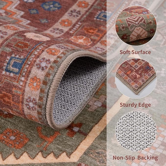Ciicool 2x5ft Runner Rug, Hallway Wahshable Rug Vintage Kitchen Carpet for Entrance Bedroom Bedside Living Room Kitchen Laundry Bathroom Decor