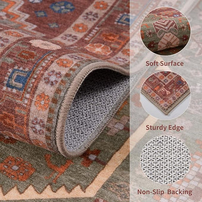 Ciicool 3x5 Area Rug,Washable Boho Rugs for Bedroom Non-Slip Indoor Rugs Large Low-Pile Mat Floor Carpet Vintage Rug for Kitchen Living Room Office Dinning Foyer Decor