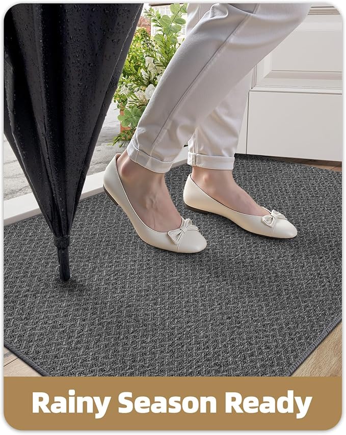 Color&Geometry Ultra Thin Indoor Door Mat Non Slip Rubber Backed Dirt Trapper 48"x72"(Rolled-up NO Creases), Rugs for Entryway, Front Door Mat Indoor Washable Low-Profile Entry Mat, Grey
