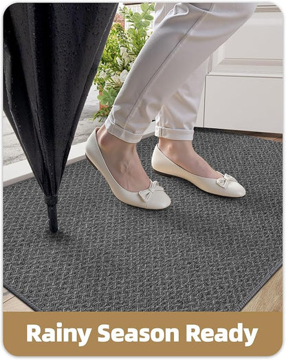 Color&Geometry Small Ultra Thin Indoor Door Mat Non Slip Rubber Backed Dirt Trapper 17"x30"(Rolled-up NO Creases), Rugs for Entryway, Front Door Mat Indoor Washable Low-Profile Entry Mat, Grey