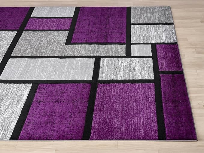 Geometric Area Rug - Decorative Home & Office Rug - Indoor Carpet for Living Room, Bedroom, Family or Dining Room - Non-Fading Polyester Material, Stain-Proof - Made in Turkey - Purple, 8 x 10