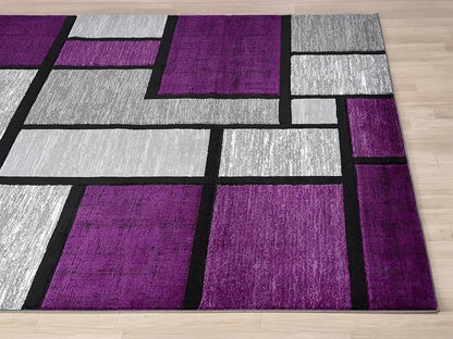 Geometric Area Rug - Decorative Home & Office Rug - Indoor Carpet for Living Room, Bedroom, Family or Dining Room - Non-Fading Polyester Material, Stain-Proof - Made in Turkey - Purple, 8 x 10