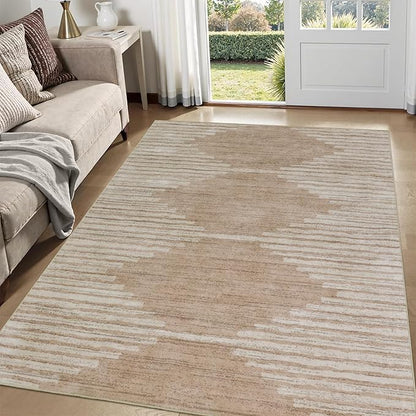 HelloTree Area Rug 4x6 Geometric Rug,Washable Modern Neutral Stain Resistant Indoor Carpet Boho Living Room Moroccan Rugs Rug for Living Room Bedside Room Decor for Family-Pink&Khaki