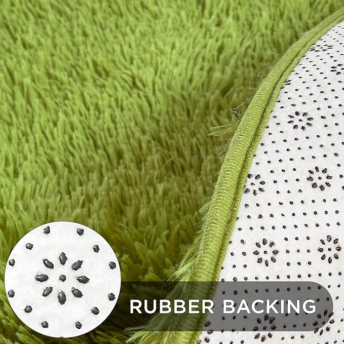 Andency Grass Green Round Area Rug 5x5 for Bedroom, Fluffy Shag Circle Rug for Room, Faux Fur Carpet for Home Decor, Fuzzy Plush Circular Rug for Living Room, Playroom