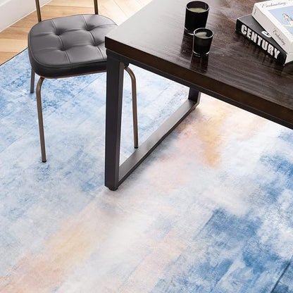 Phantoscope Washable Runner Rug 2'x3' Non-Slip, Vintage Boho Hallway Rugs for Entryway, Stair, Bedroom, Dining Room, Distressed Sunrise Pattern, Low-Pile Foldable Floor Carpet, Navy Blue/Beige
