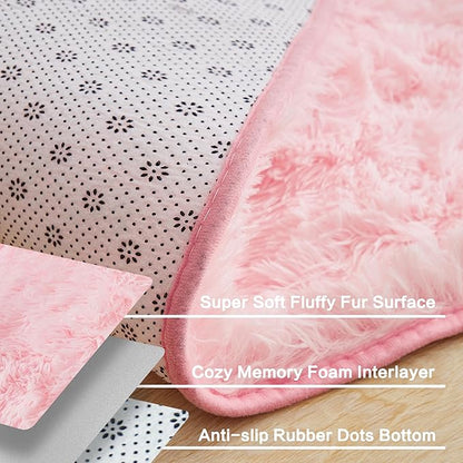 Andency 8x10 Area Rugs for Living Room, Pink Non-Slip Fluffy Soft Large Shag Bedroom Carpet, Big Indoor Thick Nursery Rug for Kids Dorm Home Decor Aesthetic