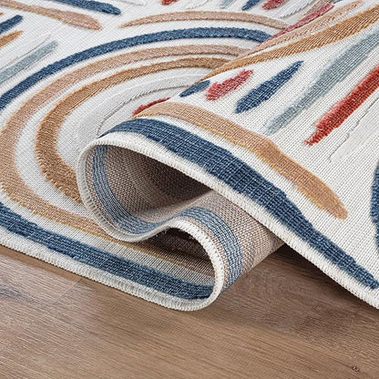 CAMILSON Indoor Outdoor Rug, Multicolor 10x14 Geometric Arch Striped Large Area Rugs for Patio and Home Areas, Easy-Cleaning Non-Shedding Living Room, Garden and Deck Washable Outside Carpet 10 x 14