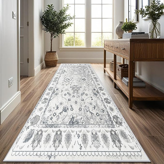 Kitchen Runner Rug 2.6x8 Washable Runner Rug Vintage Entryway Hallway Runner Rugs with Non Slip Rubber Backing Distressed Area Rug Runners Carpet for Farmhouse, Living Room, Bedroom, Laundry