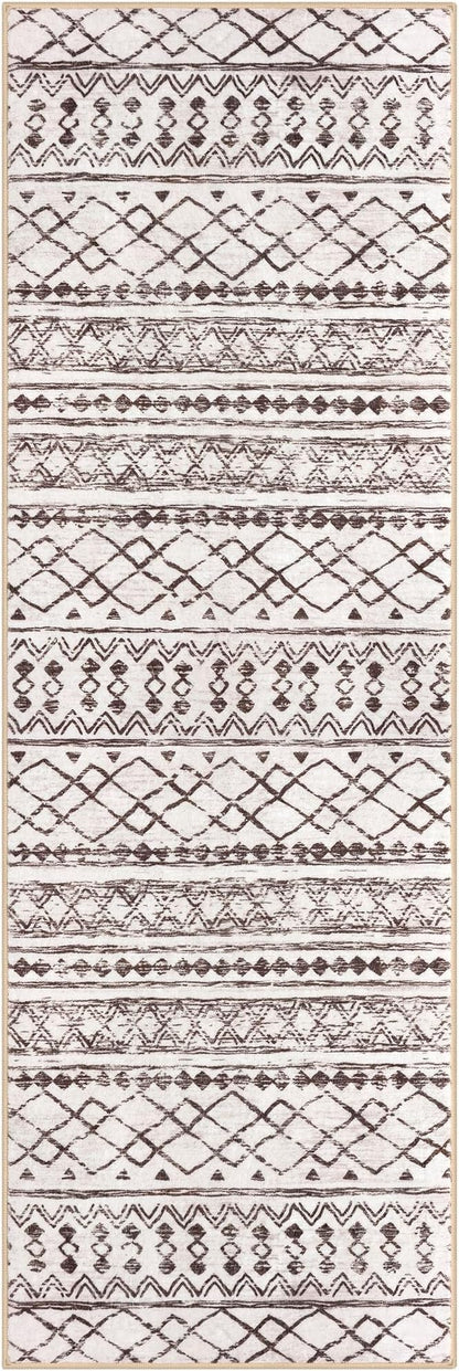 KUTA Moroccan Washable Hallway Runner Rug 2x6 Non-Slip Vintage Brown Cream Boho Runners Kitchen Rugs Ultra Soft Distressed Geometric Floor Carpet for Bedroom Laundry Living Room