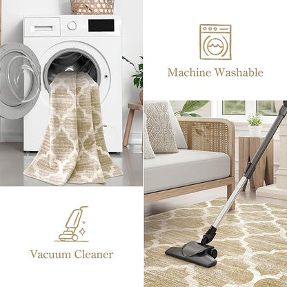 Lahome Moroccan Washable Runner Rug - 2x7 Runner Rug Non-Slip Kitchen Runner Ultra-Thin Non-Shedding Soft Hallway Rug, Modern Trellis Print Indoor Carpet Runners for Entryway Bedroom (Taupe, 2'x7')