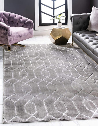 Marilyn Monroe Glam Collection Area Rug - Trellis (9' x 12' Rectangle, Gray Silver/ Silver)