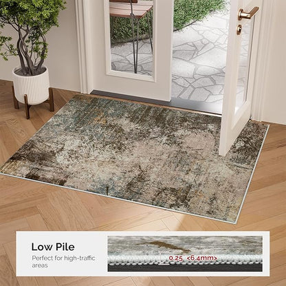 Small Rug with Abstract Pattern for Entryway Short Pile with Non-Slip Backing Throw Rugs, Foldable Kitchen Bathroom Rugs 2x3 FT Brown