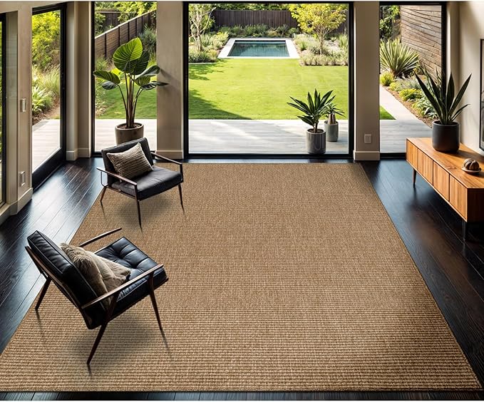CAMILSON Easy Jute Rug 6x9, Indoor Outdoor Natural Color Farmhouse Area Rugs for Living Room Patio and Kitchen Rug, Solid Boho Woven Design, Easy-Cleaning, Washable Outside Carpet Alfombras (6 x 9)