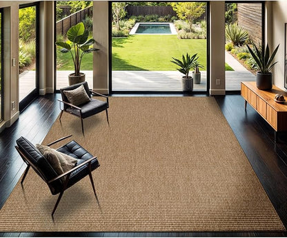 CAMILSON Easy Jute Rug 9x12, Large Indoor Outdoor Natural Color Farmhouse Area Rugs for Living Room Patio and Kitchen Rug, Solid Boho Woven Design, Easy-Cleaning, Washable Outside Carpet (9 x 12)