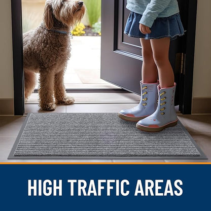 OLANLY Front Door Mat Indoor Outdoor Entrance, Waterproof Heavy Duty Doormat, Fade Resistant, Low Profile, Easy Clean Patio Porch Welcome Floor Mats for Entry, 47x30, Light Gray