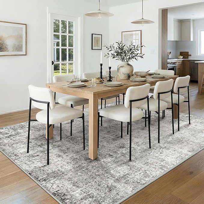Washable Area Rugs 5'x7' Non-Slip Modern Abstract Soft for Living Room Entryway Bedroom Nursery, Print Pattern, Gray White Grey