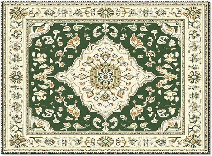 Green Bohemian Rectangular Area Rugs for Living Room Bedroom 5 x 8 ft Vintage Farmhouse Floral Pattern Non-Shedding Soft Low Pile Rug Non Slip Washable Rug for Nursery Entryway Playroom