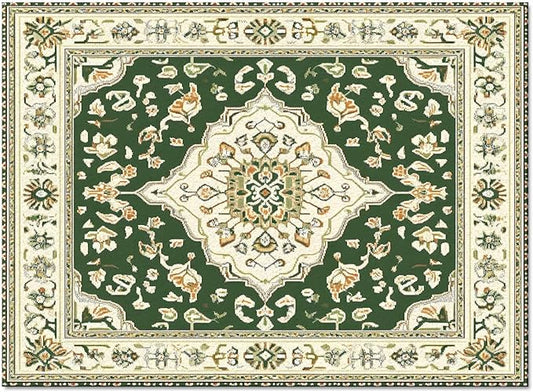Green Bohemian Rectangular Area Rugs for Living Room Bedroom 3 x 5 ft Vintage Farmhouse Floral Pattern Non-Shedding Soft Low Pile Rug Non Slip Washable Rug for Nursery Entryway Playroom