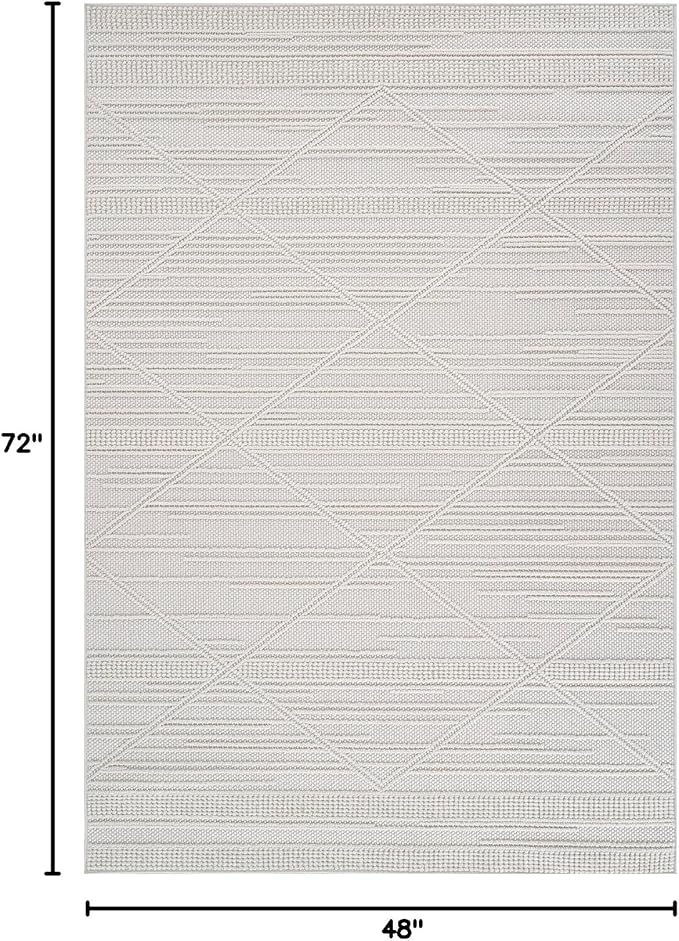 CAMILSON Micro Loop Rug 4x6 Modern Luxury Geometric Pattern Area Rugs Soft High and Low Pile Stain Resistant Easy-Cleaning Non-Shedding for Living Room Office Indoor Carpet (4 x 6 / White)