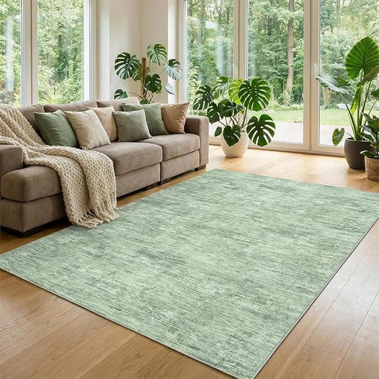 Garvee Modern Washable Rugs 8x10 Area Rug for Living Room, Non Slip Non Shedding Solid Color Floor Cover Stain Resistant Low Pile Carpet Foldable Thin Mats for Bedroom, Dining Room, Nursery, Green