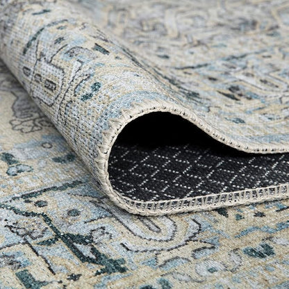 Bloom Rugs Washable Non-Slip 5' x 7' Rug - Cream/Light Blue/Teal Traditional Medallion Area Rug for Living Room, Bedroom, Dining Room, and Kitchen - Exact Size: 5' x 7'