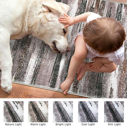 Modern Abstract Runner Rug 3x8, Dark Light Brown White Washable Kitchen Runner Non-Slip Soft Hallway Rug Runner Thin Print Faux Wool Carpet for Entryway Bedroom Laundry Room Indoor
