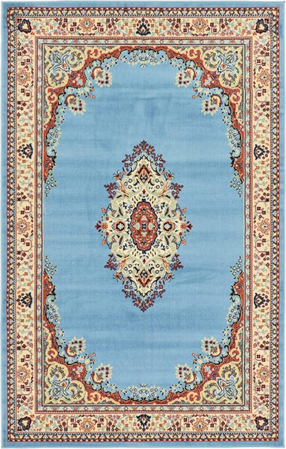 Unique Loom Reza Collection Traditional Persian Style Area Rug, Rectangular 5' 1" x 8' 0", Light Blue/Ivory