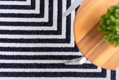 Unique Loom Sabrina Soto Outdoor Collection Geometric, Modern, Vibrant, Carved Area Rug (5' 0 x 8' 0 Rectangular, Navy Blue/ Ivory)