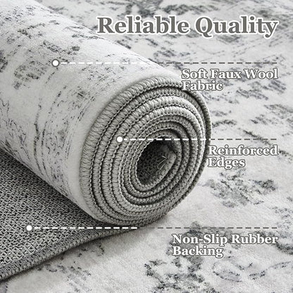 Extra Large Area Rugs 10x14 for Living Room, Farmhouse Distressed Printed Carpet Rugs for Bedroom Low Pile Thin, Non Slip Washable Neutral Boho Rug for Dining Room, Off White/Grey