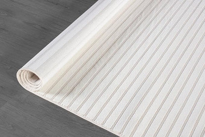 Beverly Rug Modern Geometric Area Rug 8x10 Low-High Pile Durable Soft Abstract Striped Indoor Rugs for Living Dining Room Office Stain Resistant Non Shedding Casual Indoor Carpet Beige White 8 x 10