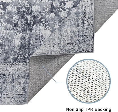 Area Rug 6×9, Large Vintage Boho Rug,Ultra-Soft Low Pile, Washable, Non Slip,Stain Resistant, Printed Carpet for Living Room Bedrooms Playroom Office Kitchen, Solid/Grey