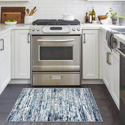 Modern Abstract Entryway Rug Indoor 2x3 Washable Rug Non-Slip Soft Small Area Rug Grey Blue White Kitchen Mats Thin Print Faux Wool Floor Carpet Throw Rugs for Entrance Bedroom Home Decor