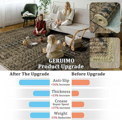 4x6 Machine Washable Area Rug for Living Room, Brown Black Vintage Moroccan Rug Large Non-Slip Low Pile Soft Faux Wool Carpet, Kids and Pets Friendly for Bedroom Dining Room Farmhouse Home Decor Rug