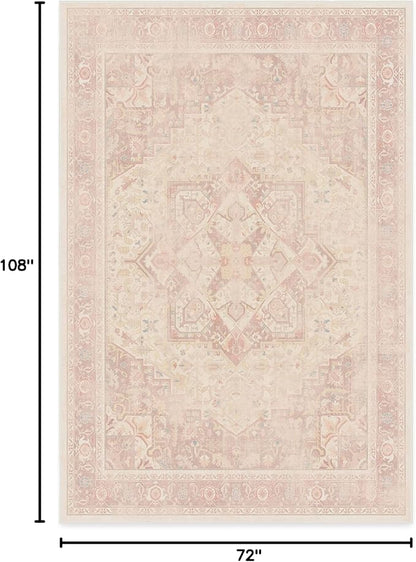 RUGGABLE Washable Area Rug – Kamran Soft Pink 6x9, Stain-Resistant, Non-Slip – Medium Machine Washable Rugs for Living Room, Bedroom, Hallway, Entryway & Office–with Cushioned Pad