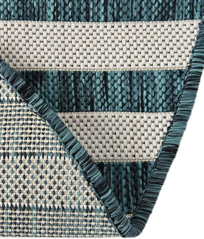 Unique Loom Outdoor Striped Collection Area Rug - Striped (4' 1" Round, Teal/Ivory)