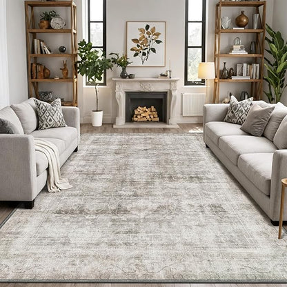 LUMI 4x6 Washable Area Rug for Living Room, Ultra Soft Modern Neutral Grey Rugs Non Slip with Rubber Backing, Low Profile, High Traffic, Stain Resistant Carpets, Ideal for Bedroom, Dining Room