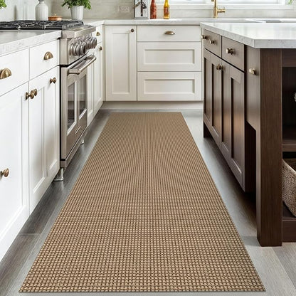 IOHOUZE Washable Runner Rug 3x8 Non Slip Rubber Backed Wide Hallway Runner Entryway Runner Indoor, Woven Kitchen Rugs Cotton Floor Carpet for Hall Entrance Bedroom, Orange/Tan/Brown