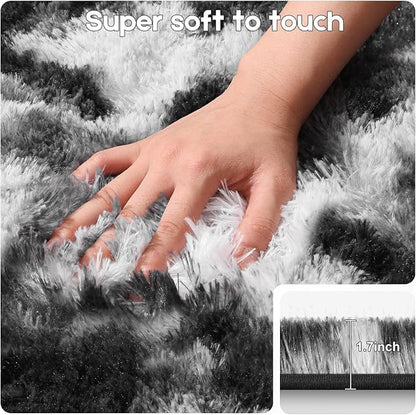 8x10 Area Rugs for Living Room, Fluffy Large Rugs for Bedroom, Soft Shag Fuzzy Non-Slip Carpet for Kids Boys and Girls Nursery Room Dorm Indoor Home Decor (Black and White, 8ft x 10ft)