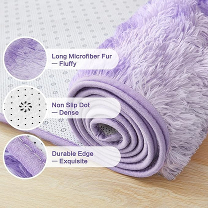 Andency Soft Area Rugs for Living Room Bedroom, 5x8 Fluffy Shaggy Bedside Rug, Non-Slip Large Shag Fuzzy Plush Carpets for Bedroom Kids Dorm Nursery Home Decor Aesthetic, Tie-Dyed Purple