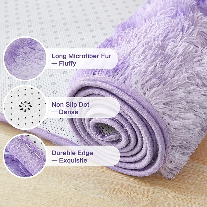 Andency Soft Area Rugs for Living Room Bedroom, 4x6 Fluffy Shaggy Bedside Rug, Non-Slip Large Shag Fuzzy Plush Carpets for Bedroom Kids Dorm Nursery Home Decor Aesthetic, Tie-Dyed Purple