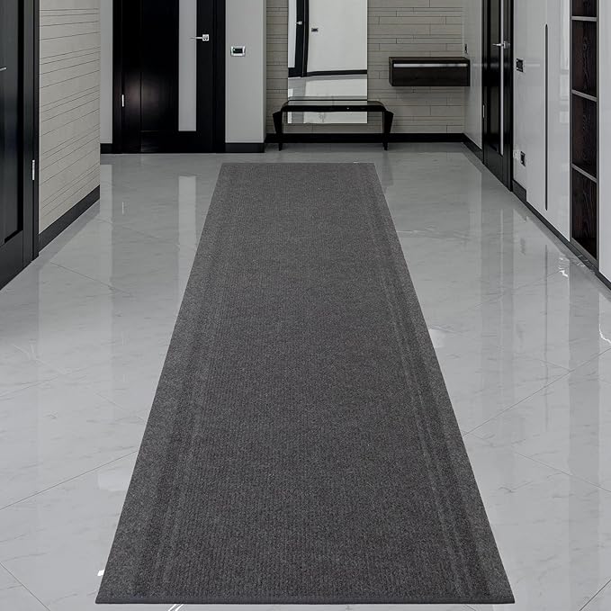 English Home Custom Size Non Slip Striped Design Light Weight Durable PVC Backing Thin Pile Runner Rug (26" x 8')