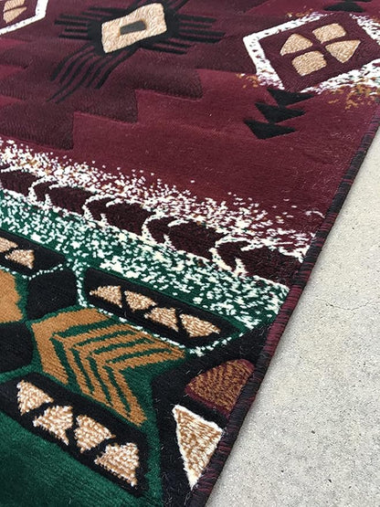 YHSF South West Native American Area Rug C318 - Easy Clean, Thick, Soft, Durable Native Tribal American Indian Inspired Rug for Bedroom/Living Room and More - Burgundy, 2 Feet x 3 Feet 4 Inches