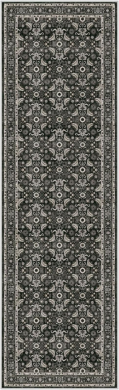WITSHOCK Black Boho Washable 3x8 Kitchen Runner Rug,Vintage Neutral Hallway Rugs for Entryway,Soft Distressed Floor Mat for Bedroom,Entrance,Indoor Back Door(Black,3x8)