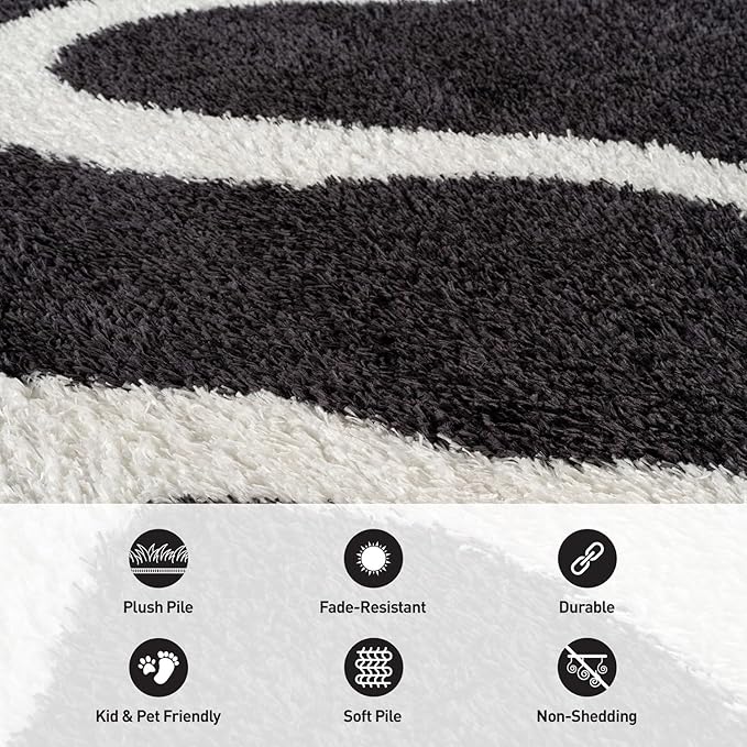 Rugshop Abstract Wavy Shag Area Rug Anthracite Dark Gray 4' x 6' Ideal for Small Living Rooms, Offices, or Beside The Bed