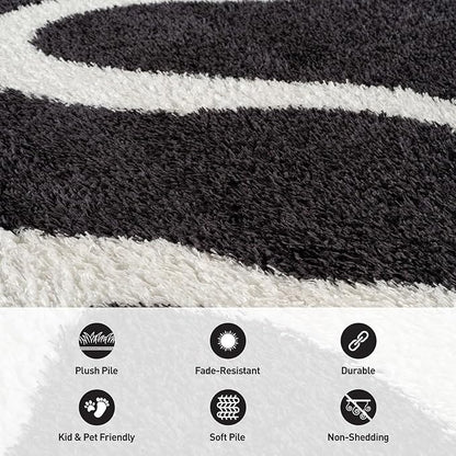Rugshop Abstract Wavy Shag Area Rug Anthracite Dark Gray 2' x 3' Ideal for Entryways, Kitchens, or Small Spaces
