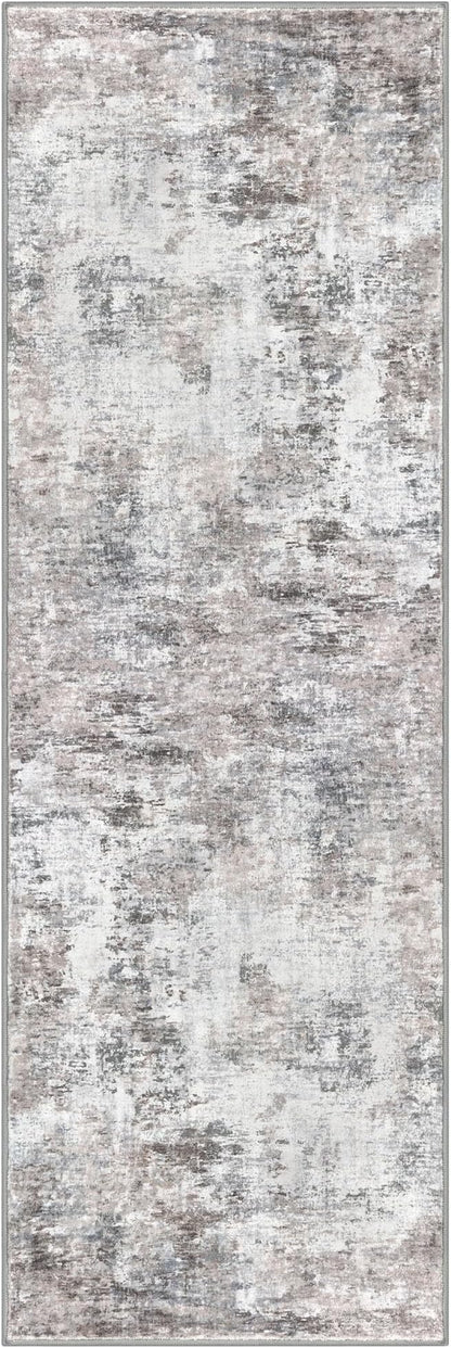 Modern Abstract Hallway Runner Rug, Beige Grey 3x8 Runner Rug, Washable Kitchen Runner Non-Slip Soft Thin Print Faux Wool Carpet for Entryway Bedroom Laundry Room Indoor