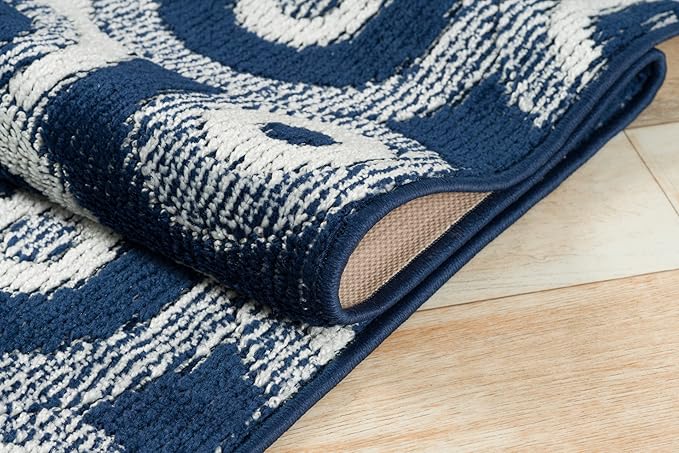 Custom Size Long Blue Hallway Runner Rug | Cut to Length 2'3" x 18' (Runner) | Non-Slip & Machine Washable | REMNAZ