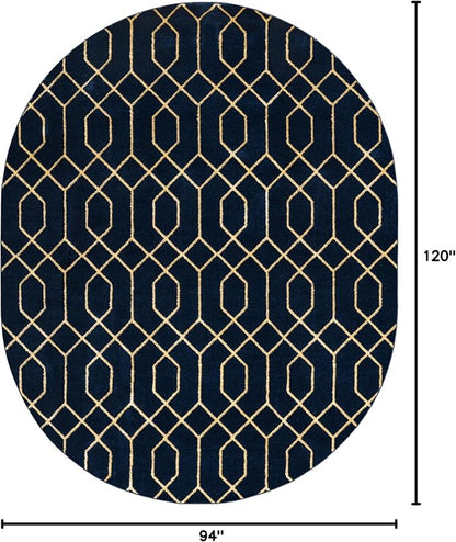 Unique Loom Glam Collection Area Rug - Trellis (7' 10' x 10' Oval, Navy Blue Gold/ Gold)