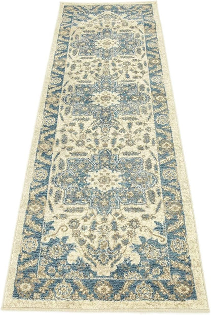 Unique Loom Salzburg Collection Classic Traditional Design Oriental Inspired Border Area Rug (2' 0 x 6' 0 Runner, Beige/Blue)